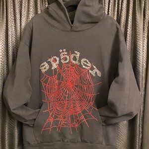 Black Hoodie with Red Spider Web Design